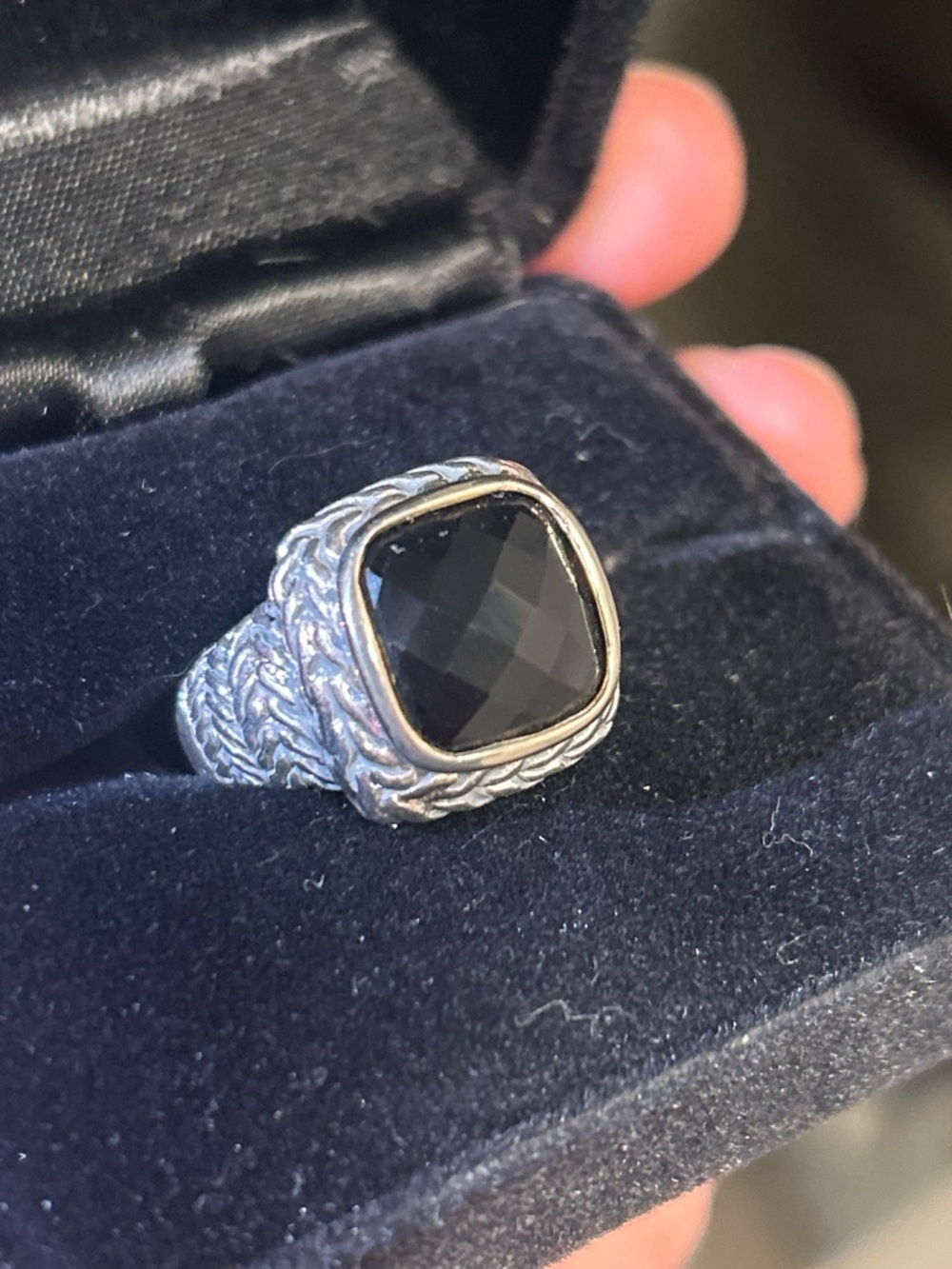 Sterling Silver Men's Black Stone Statement Ring